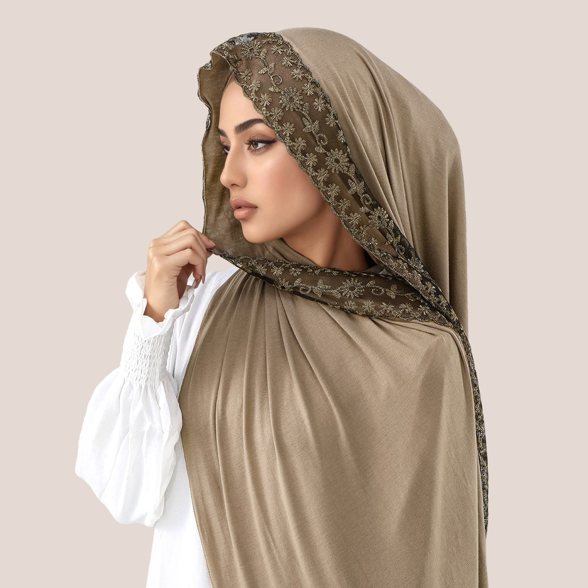 Embroidery Cotton - Dantel İşlemeli Pamuklu Jersey Müslüman Başörtüsü