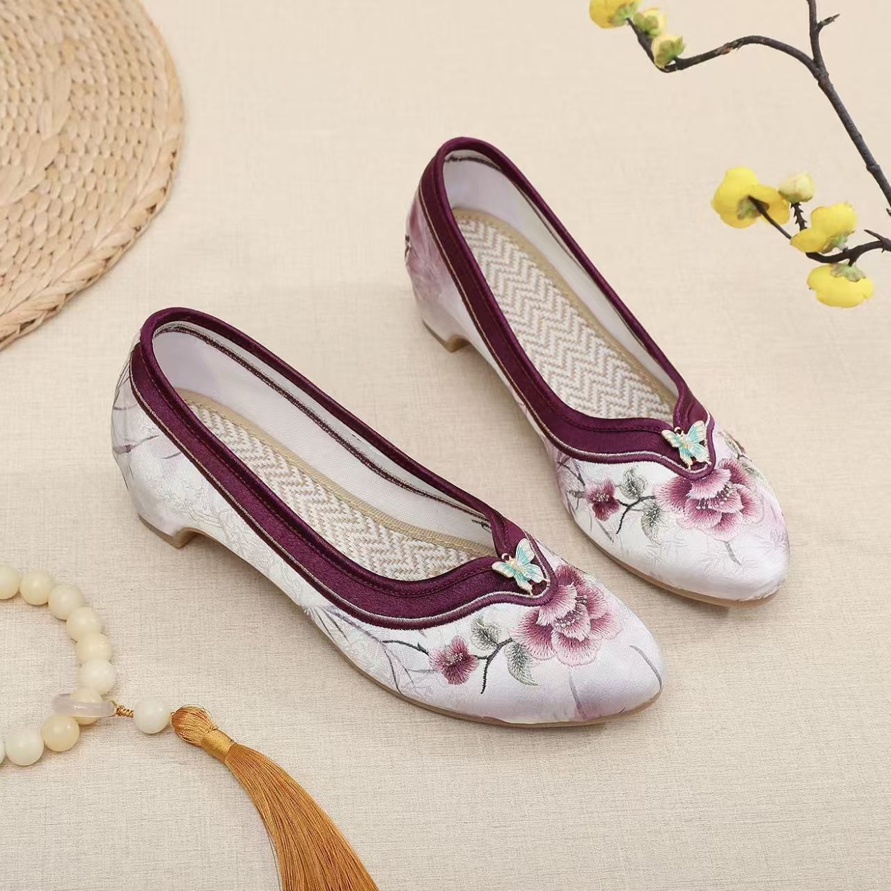 Embroidery Shoes - Kadın Düşük Topuklu İşlemeli Cheongsam Ayakkabı