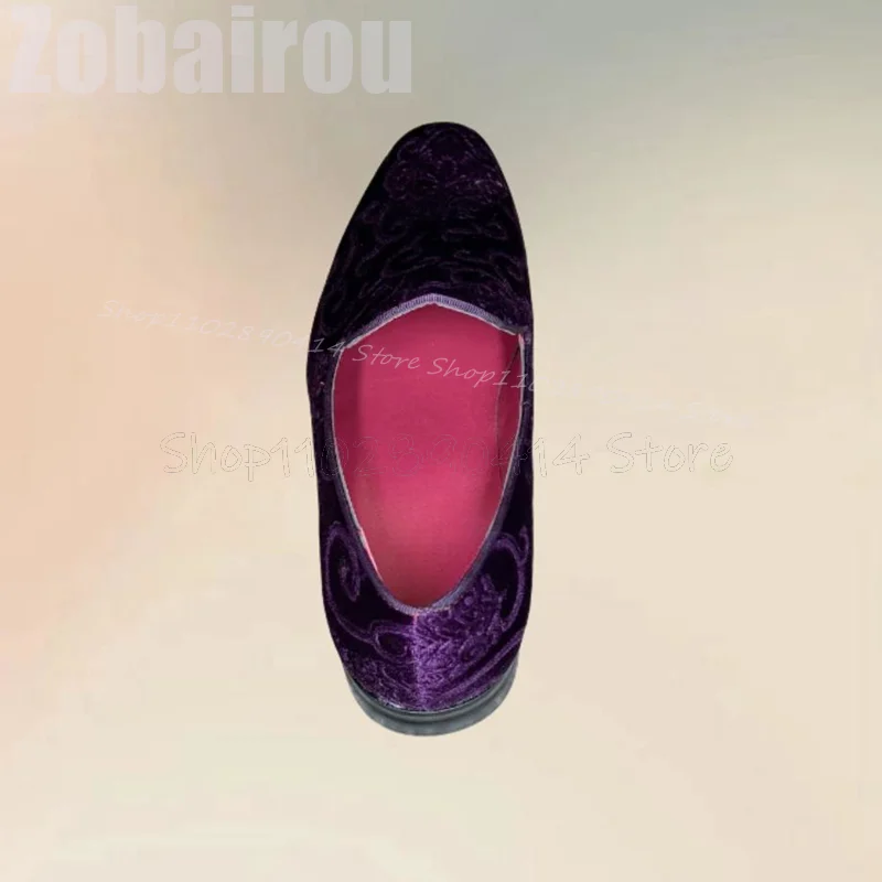 Embroidery On Leather - Mor Nakış Tasarım Süet Kare Burunlu