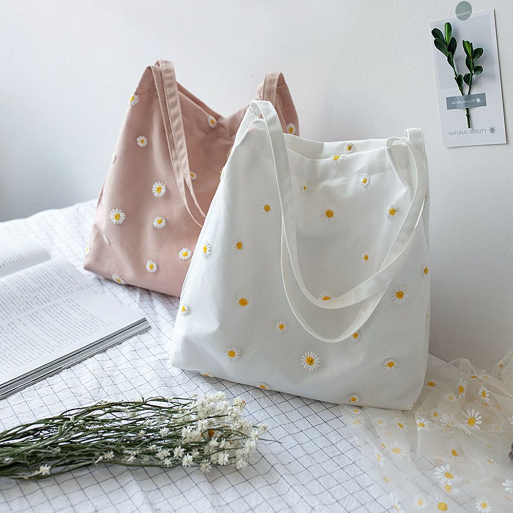 Embroidery Daisy Flower - Kadınlar keten çantalar kızlar papatya tığ