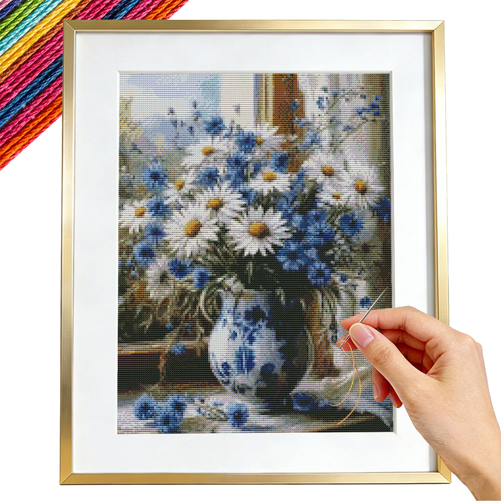 Embroidery Guide Paper - Çapraz Nokta Nakış Papatya Çiçek Vazo