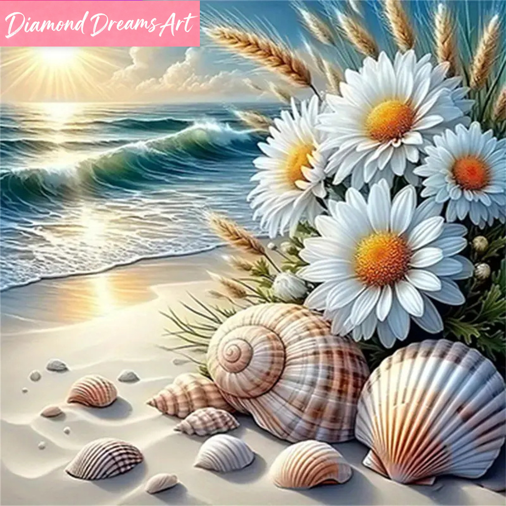 Embroidery Daisy Flower - Elmas Boyama Sahil Manzarası Mozaik Papatya