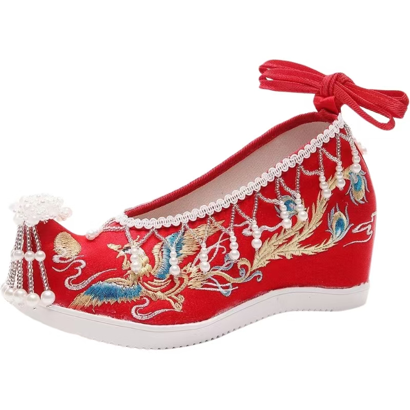 Embroidery Shoes - Kadınlar Yeni Kırmızı İşlemeli Düğün Ayakkabıları
