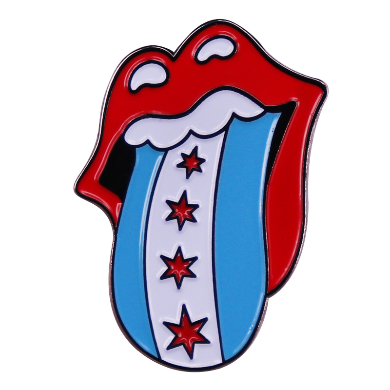 Embroidery Lips - Chicago bayrağı emaye Pin müzik dudak