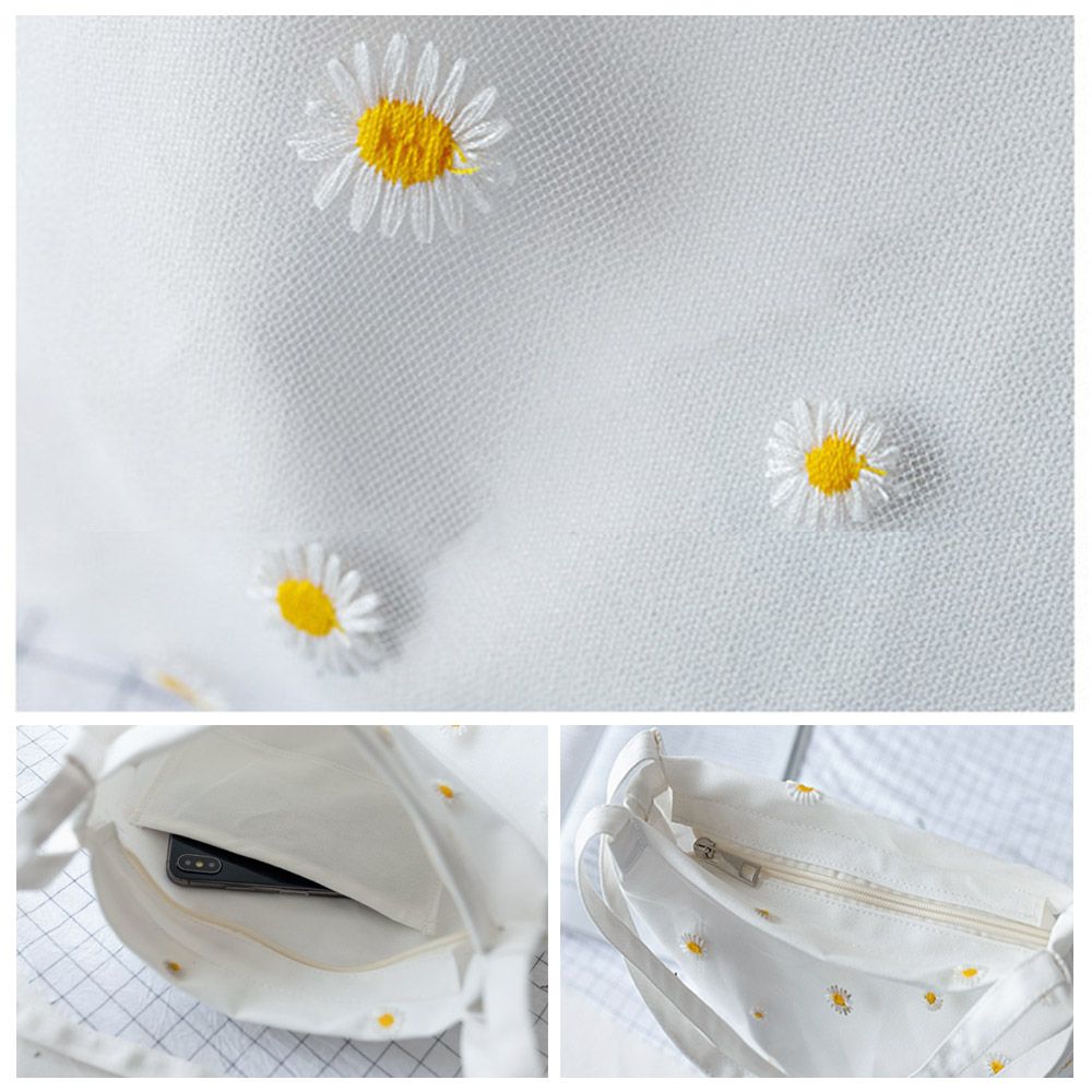 Kadınlar keten çantalar kızlar - Embroidery Daisy Flower incelemesi ve fiyatı