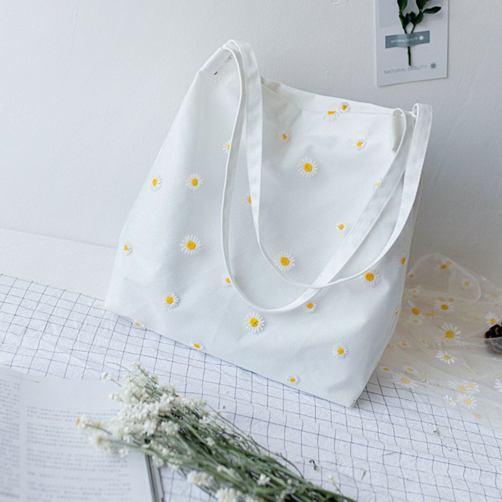 Kadınlar keten çantalar kızlar - Embroidery Daisy Flower incelemesi ve fiyatı