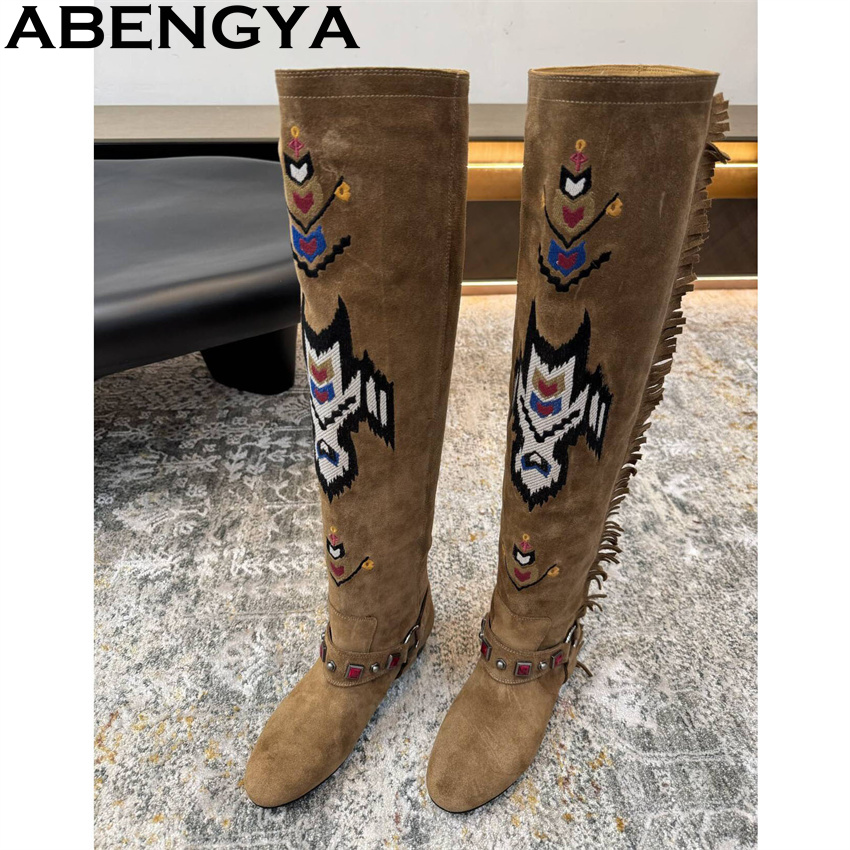 ABENGYA 2026 Kış Yeni Diz Yüks - Embroidery On Leather incelemesi ve fiyatı
